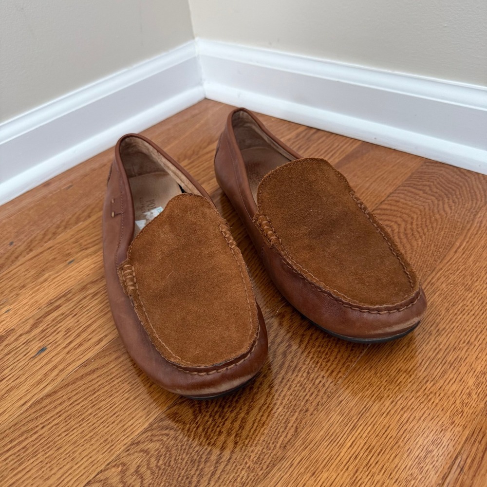 Polo Ralph Lauren Mens Brown Leather Suede Driving Loafers Moc Toe Shoes 8.5